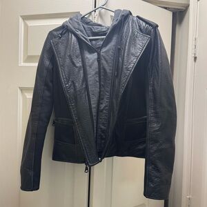 Marc New York Black Leather Women's Jacket with Hood